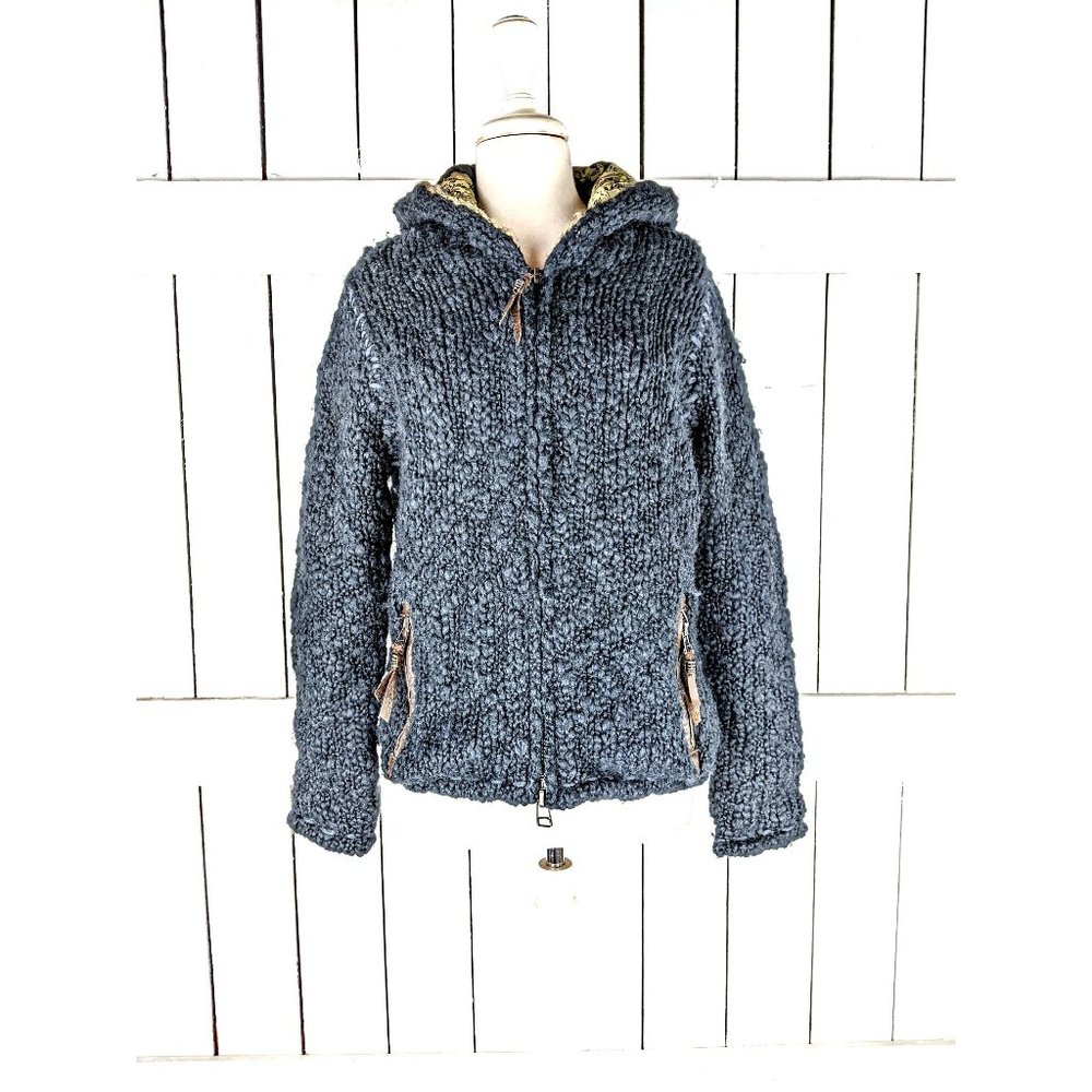 So Cal Brand blue chunky wool hoodie sweater cardigan jacket